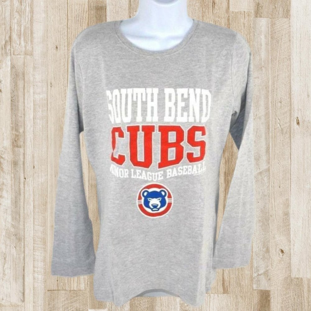 South Bend Cubs Long Sleeve T-Shirt Minor League Baseball, Gray Cotton, NEW